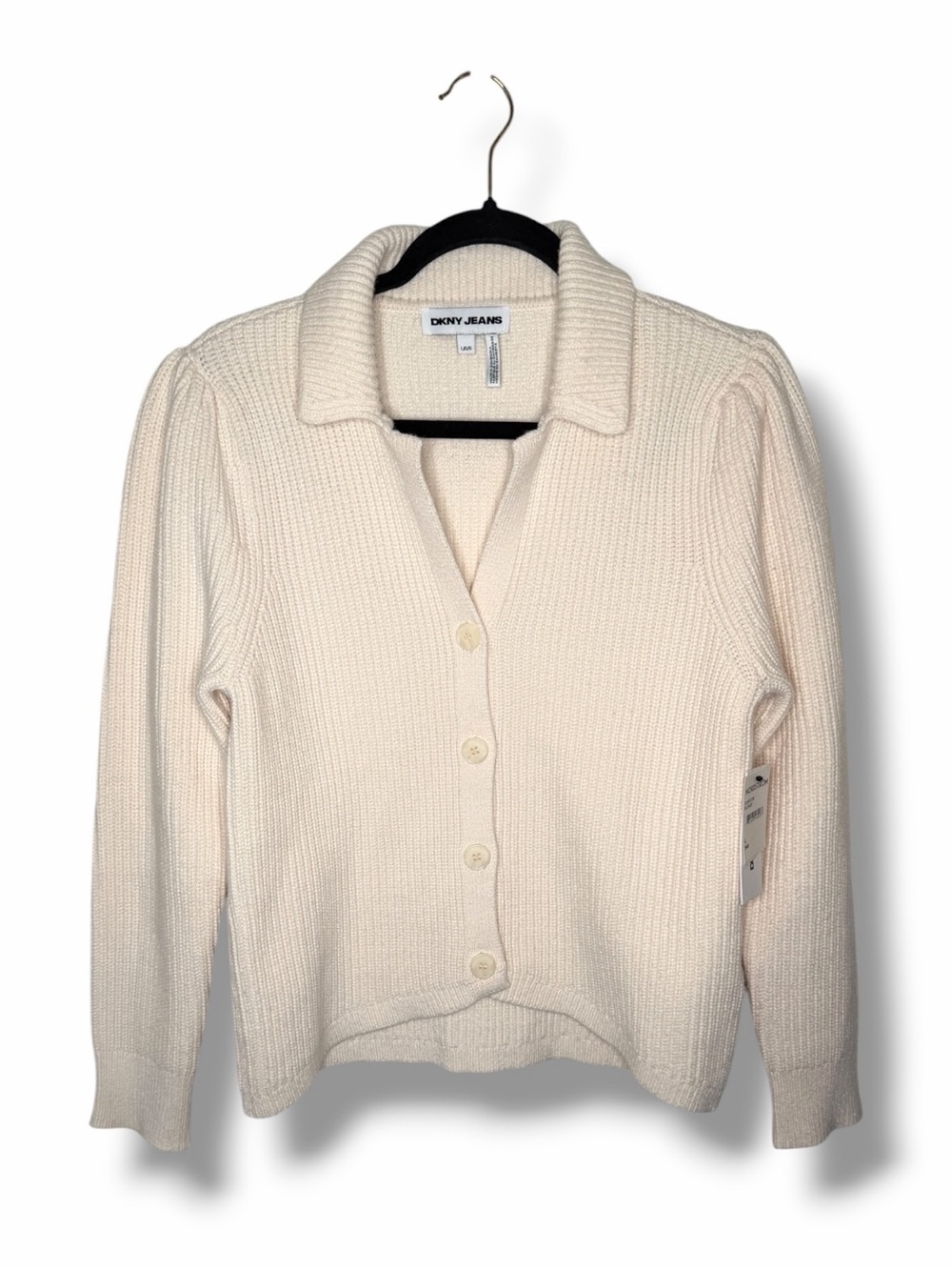 NWT DKNY “Blonde” Cream Button-Front Knit Collared Cardigan Sweater